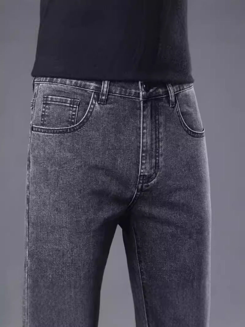 Men's jeans with fleece lining and thickened fabric