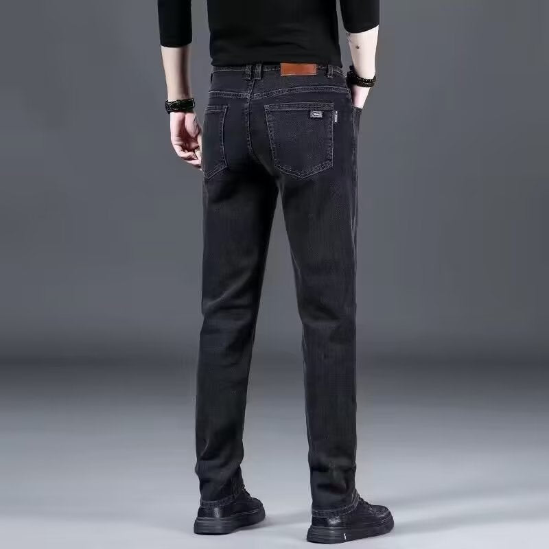 Men's jeans with fleece lining and thickened fabric